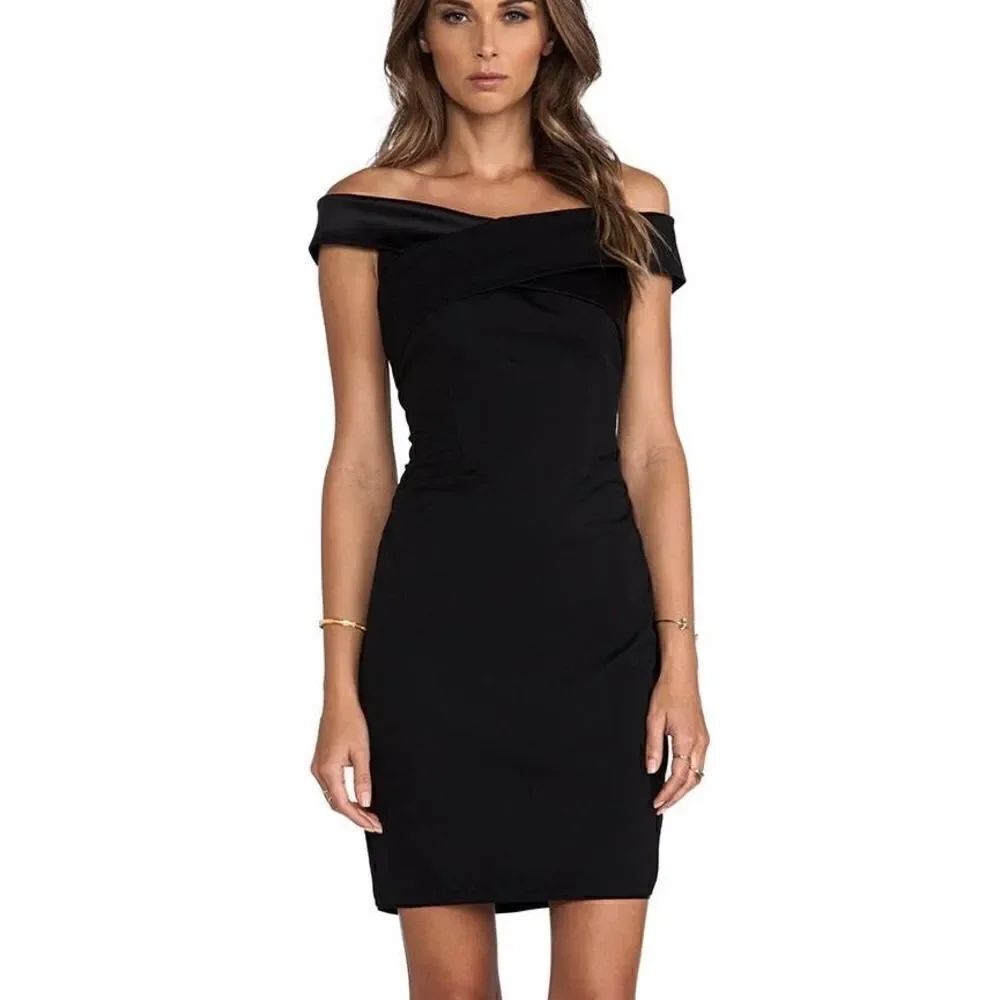 Halston Heritage Black Off Shoulder Dress with Crisscross Detail Sz. S